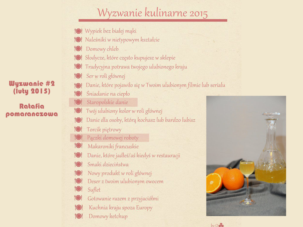 Wyzwanie kulinarne 2015 Staropolskie danie Ratafia pomarańczowo-cytrynowa